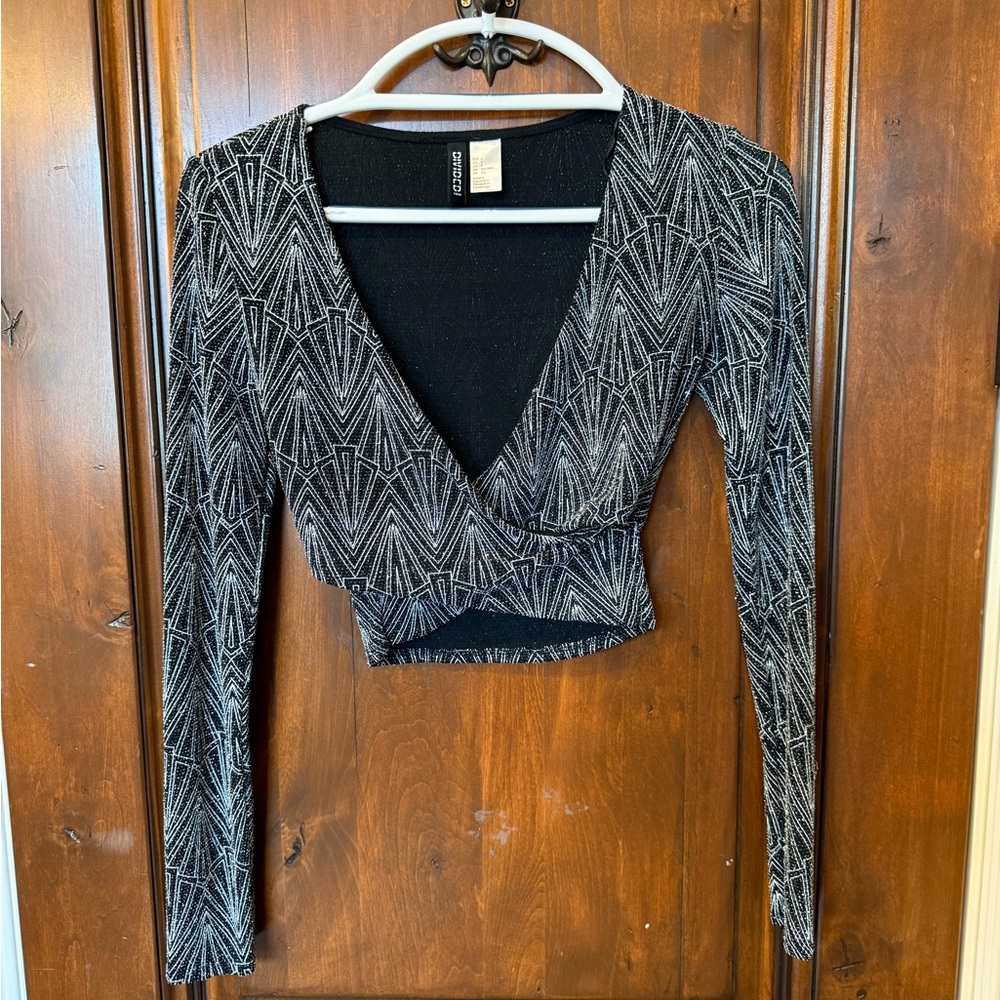 Divided Black and Silver Geometric Crop Top
